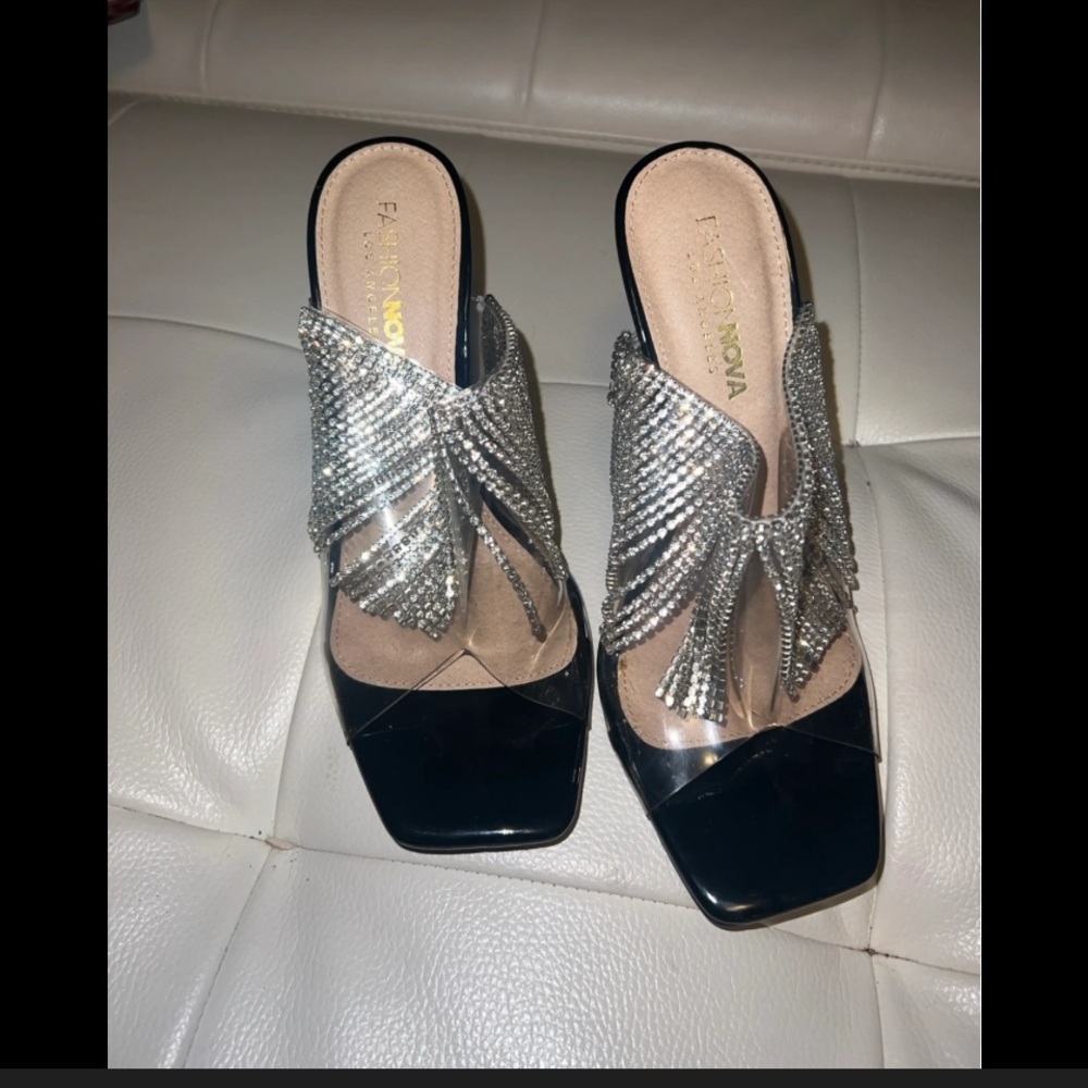 Fashion Nova Silver Crystal Tassel Mules